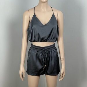 Honey Bum Steel Blue Satin Sleepwear Set size small